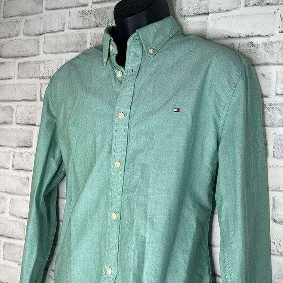 Tommy Hilfiger Custom Fit Teal Button Down Shirt Size Large L - Picture 3 of 6